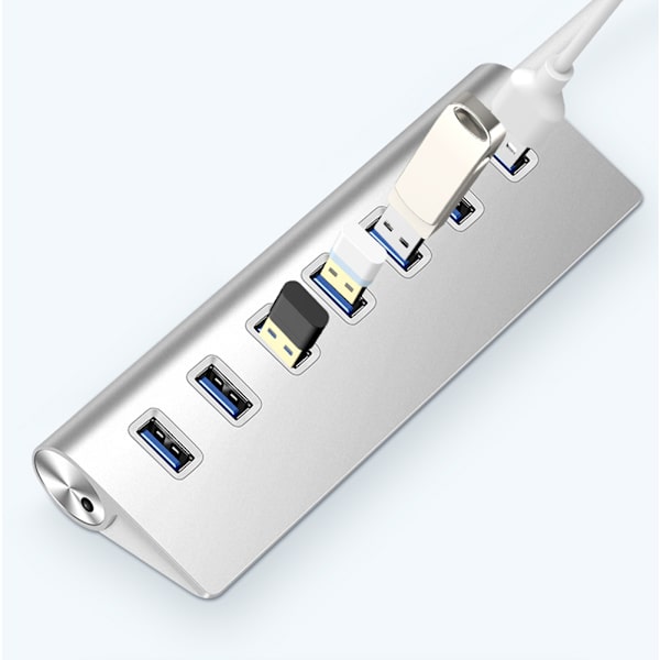 USB 3.0 Splitter Aluminiumlegering Hub 7-i-1 Dockingstasjon for Bærbar Datamaskin