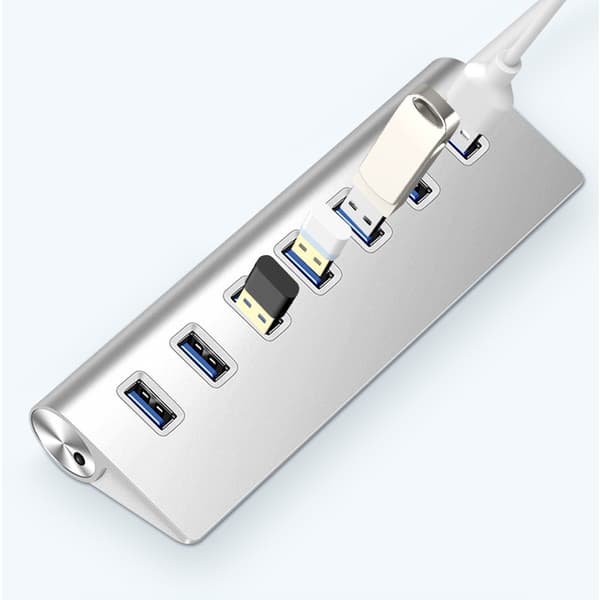 USB 3.0 Splitter Aluminiumlegering Hub 7-i-1 Dockningsstation för Bärbar Dator