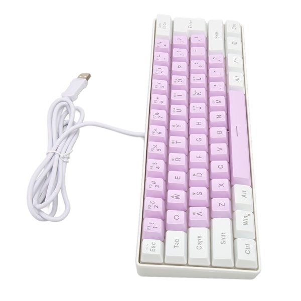 Gaming tastatur USB 61 taster RGB baggrundsbelyst ergonomisk kontrastfarve pladsbesparende kablet tastatur til stationær bærbar computer hvid lilla