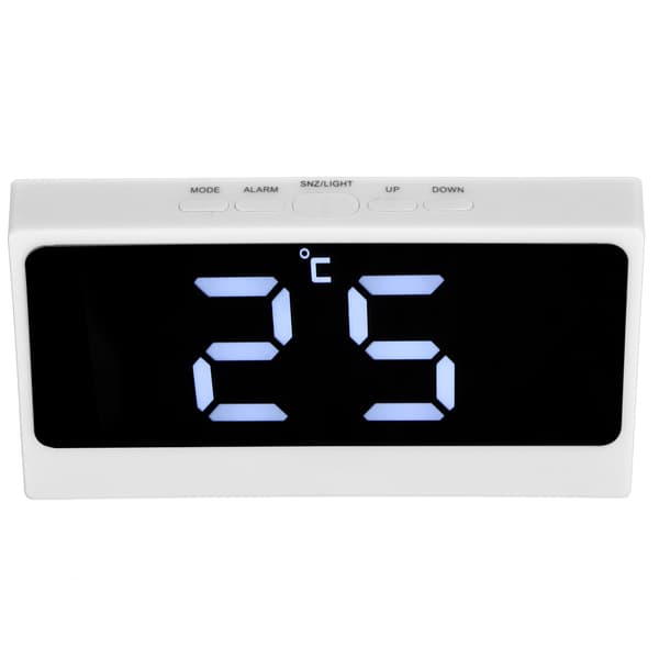 LED Digital Väckarklocka Tyst Smart Temperatur Datum Lysande Storbildsskärm Sminkspegel (Vit)