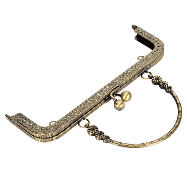 Metallisk plånboksram Kyssspänne Lås Brons Ton Retro Fyrkantig Präglad Bärbar Handtag 20,5 cm