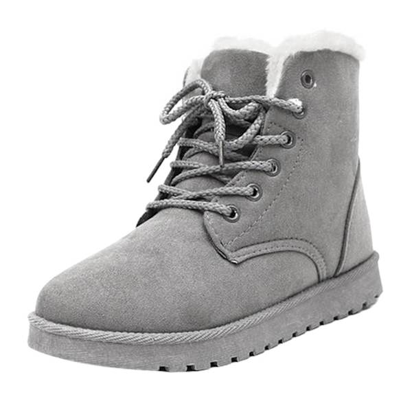 Vinterdamskor med fluffig snöboots och tjock fleecefodring - Grå