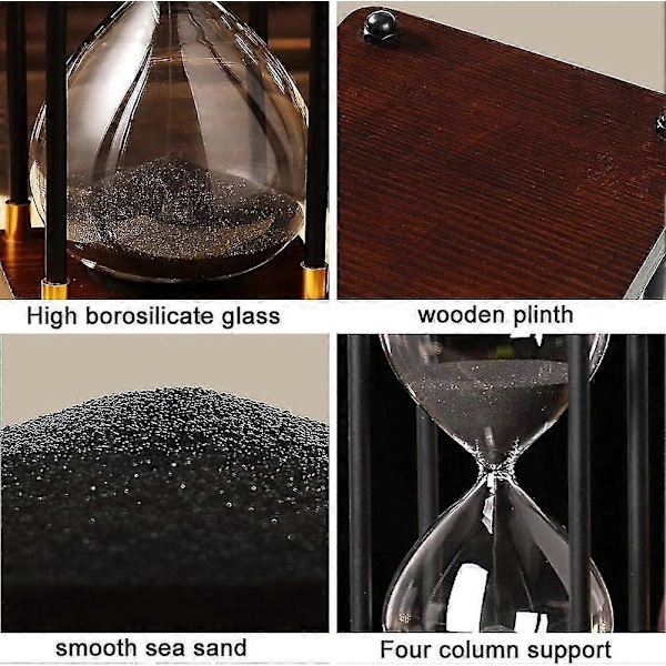 Timglas, timglas Timer, 60 Minuters Timglas, timglas Sand Timer, svart Trä Timglas, för Hem, matsal, kontorsinredning Zekai