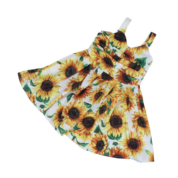 Solrosmönstrad sommarklänning för flickor, ärmlös, för småbarn, gul, 90 cm / 35,4 tum
