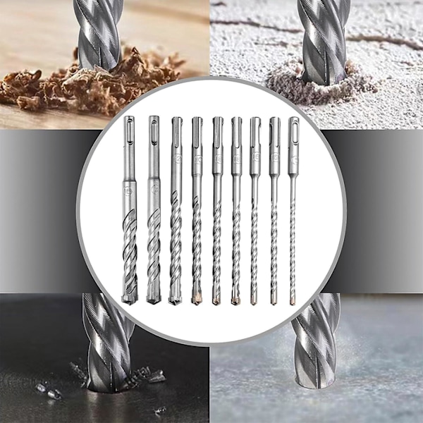 9 stk. SDS-Plus Bor Sæt til Elektrisk Hammerbor til Boring i Sten, Beton, Murstensvæg, Keramiske Fliser (5, 6, 8, 10, 12, 14, 16 x 160mm )