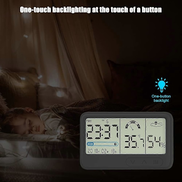 Fuktmätare Rumstermometer, Termometer Hygrometer Inomhus Digital Termo-Hygrometer med Stora Siffror och Tid Datum, med Beröringsbar Bakgrundsbelysning, för Hemmet