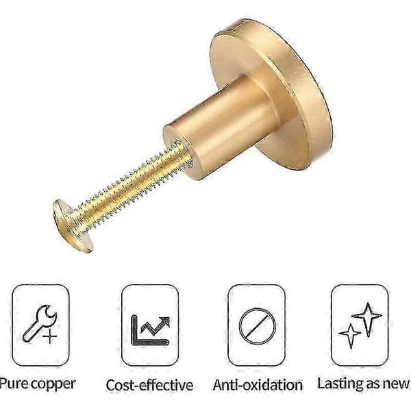 Cabinet Knobs for Furniture, Round Solid Brass Pull Handles, Gold, Kitchen Door Handles, 4-Pack 20x25mm