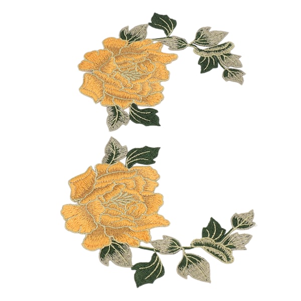 1 par blomsterbroderi patches smukke blomstermønster broderede applikation stryge på patches til DIY tøj gul