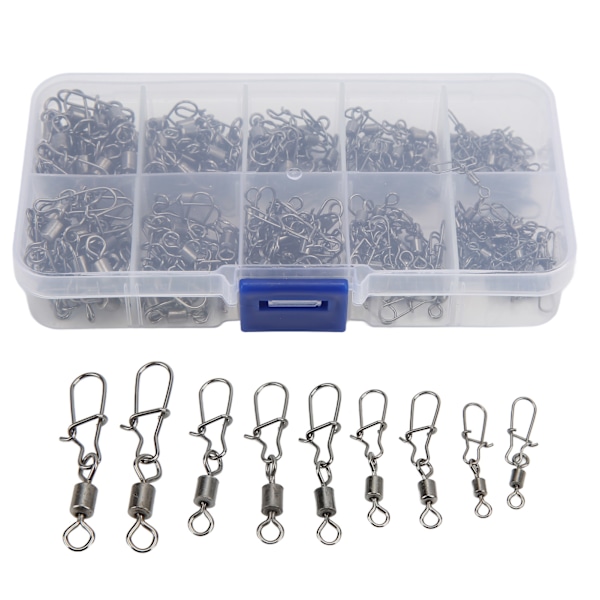 210 st Fishing Swivels Snaps Set Rostfritt stål Rolling Barrel Swivel med säkerhetssnäppar Fiskelinanslutning