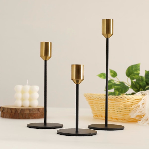 Guld Lysestage Sæt med 3 Metal Høje Lysestager til Spidslys, Dekorativt Midterstykke til Fest, Bryllup, Spisning, Stue, Passer 3/4