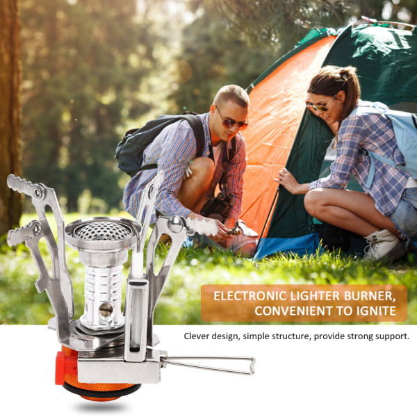 Outdoor Mini Camping 304 rustfritt stål komfyr integrert elektronisk lighter brenner
