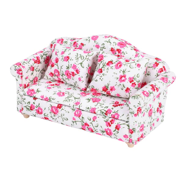 Dukkehus Tilbehør Blomstermønster Mini Møbler Dobbelt Sofa til 1/12 Skala Dukke (#2)