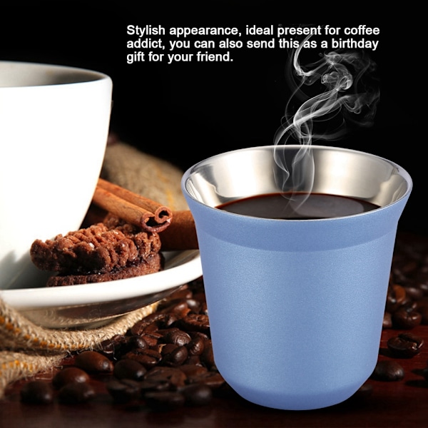 Rostfritt stål dubbelväggig kaffekopp ölmugg tekoppar 85 ml för dricksflaska (blå)