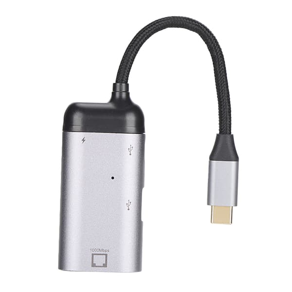 Monitoiminen 3in1 Type C -sovitin Type C uros RJ45/PD/USB A naaras -sovittimeen