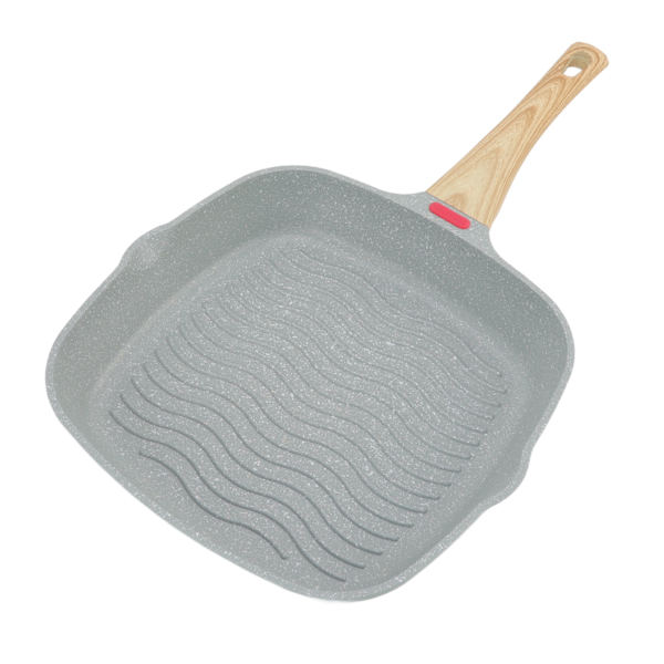 Grillpanne i aluminiumlegering med plasthåndtak, rask varmeledning, stor kapasitet, grillpanne for bacon, biff og løk
