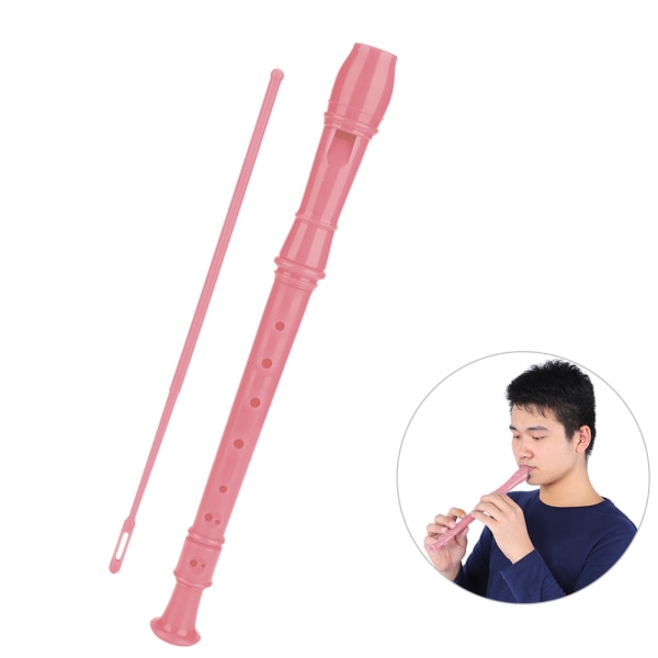 8 hullers klarinetfløjte med rensestang og instruktion til børn Børn begyndere (pink)