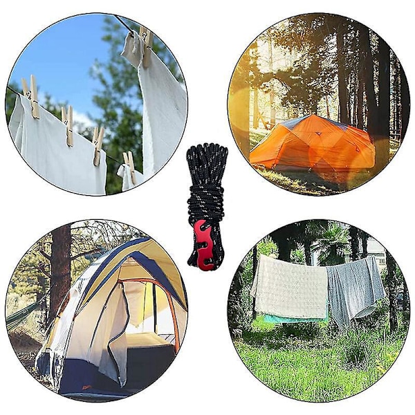 S Loop Telt Vindtau med Snorjustering - Utendørs Camping Telt Himmeltelt Reflekterende Vindtau Lysende Vindtau 4 Meter Multi-Funksjon