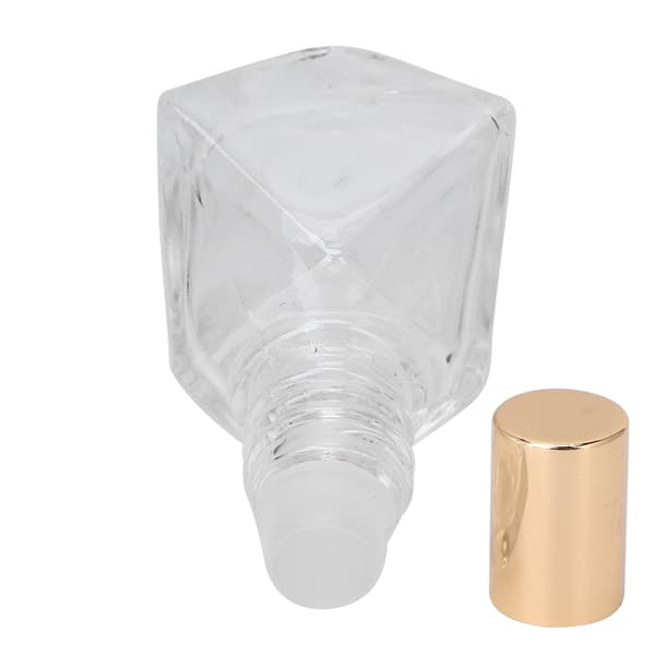 Påfyllningsbar parfymflaska med roll-on, tomma eteriska oljeflaskor i glas för aromaterapi, 8 ml (guldfärgat lock, glaspärlor)