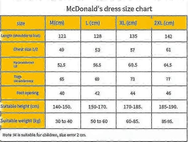 2025 McDonald's Cosplay -asu Halloween-karnevaali aikuinen unisex L