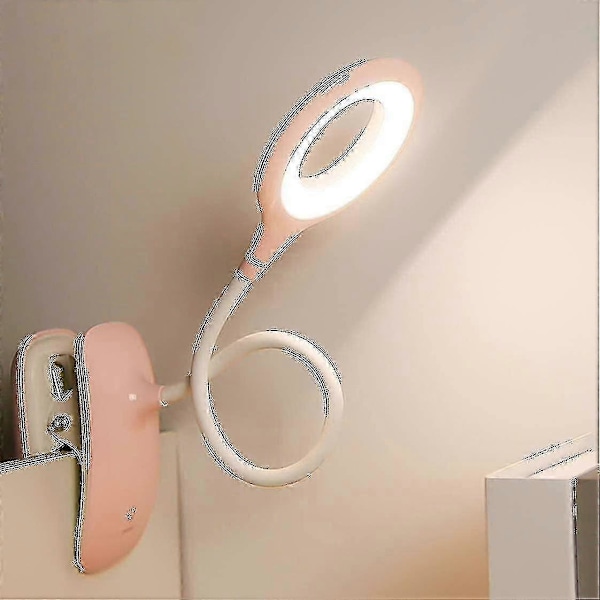 LED Clip-on Leselampe Dimbar Øyebeskyttelse Bordlampe Rosa