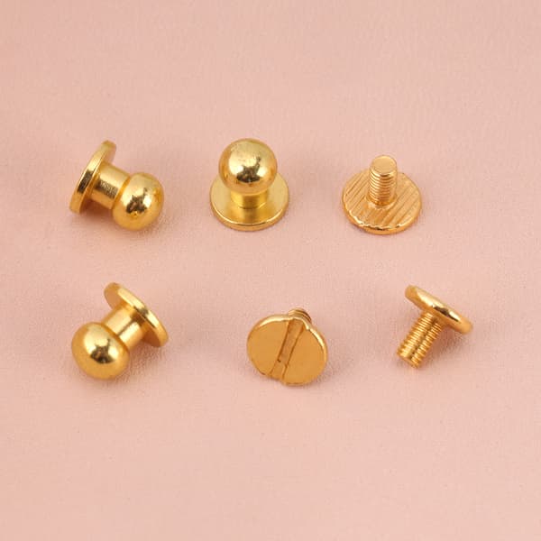 20 stk. Rundt Hode Solid Messing Spiker Nagle Knapp DIY Lær Tilbehør (8*6mm gull)