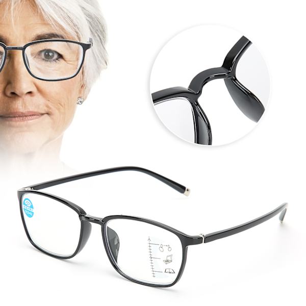Unisex Visual Fatigue Relief Multifokala läsglasögon Anti Blue Rays presbyopiska glasögon (+100 svarta)