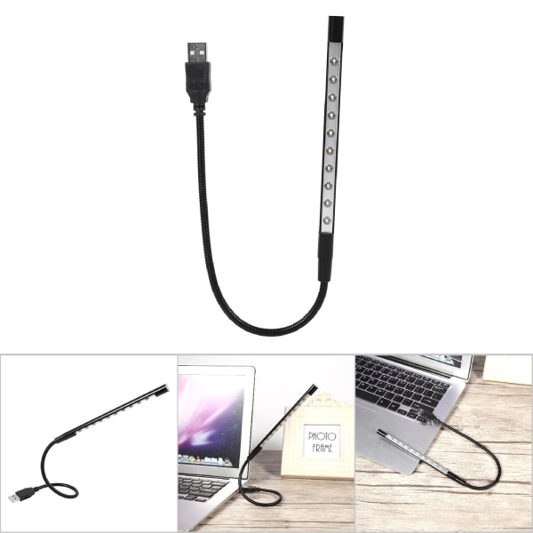 5V Fleksibel Mini USB LED Leselys Lampe Lommelykt For Bærbar PC Datamaskin Tastatur Svart
