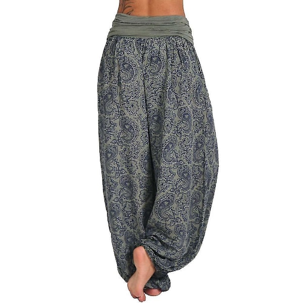 Tryckta Boho Harem Yoga Byxor för Kvinnor Armég Grön 4XL