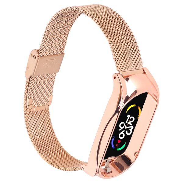 Mesh -rem i rostfritt stål Fashionabla Andas Flexibelt utbytesband Tillbehör Passar för Mi Band 7 Rose Gold