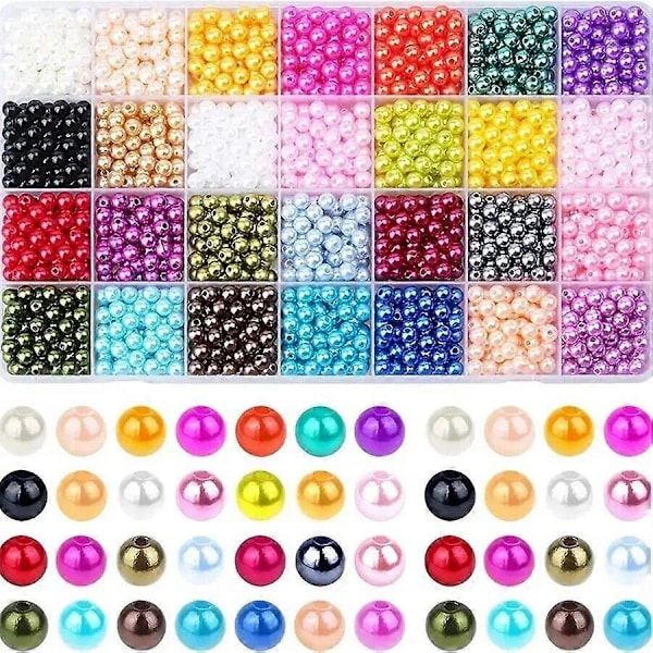 Imitert Perlesett 24 Farger 6mm 1680stk for Armbånd og Halskjede Laging med Plastmateriale Boks 24 farger-1680stk