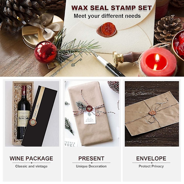 Vax Sigill Kit, Vax Sigill Stämpel Kit, med Stämpel och Sked, 6 Mässingssigill