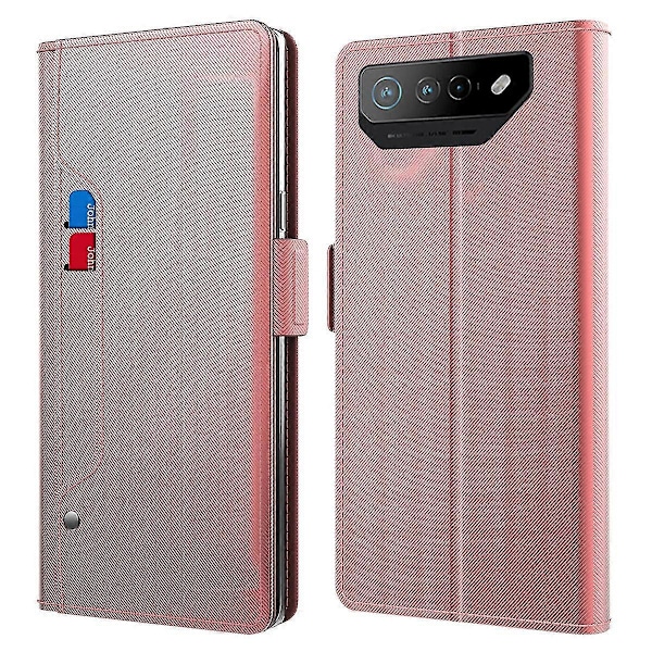 PU-Lær Telefondeksel til Asus Rog Phone 7 - Speil Kort Holder Telefonstativ Deksel Blå