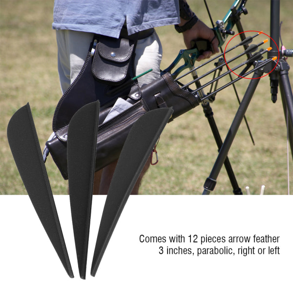 12 STK 3 inches Feather DIY Arrow Fletching tilbehør for bueskyting jaktskyting (svart)
