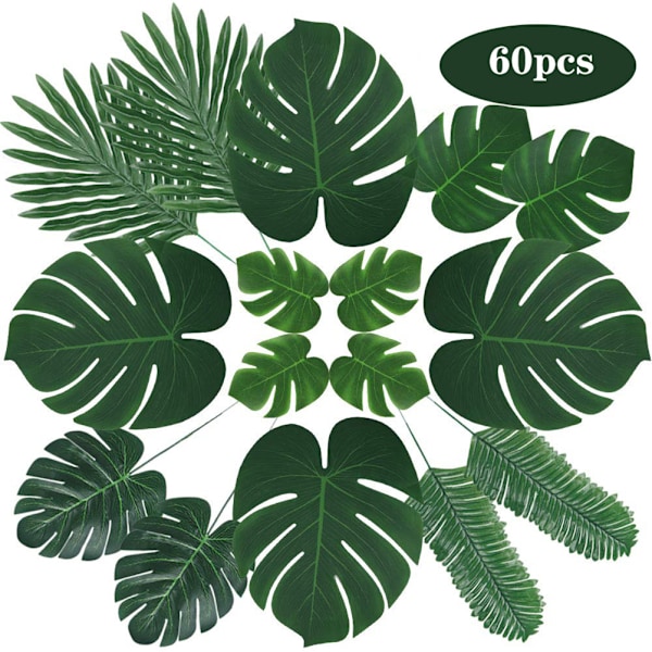 60PCS/Set av simulerad tropisk lövuppsättning hawaiiansk dekoration för hemmet