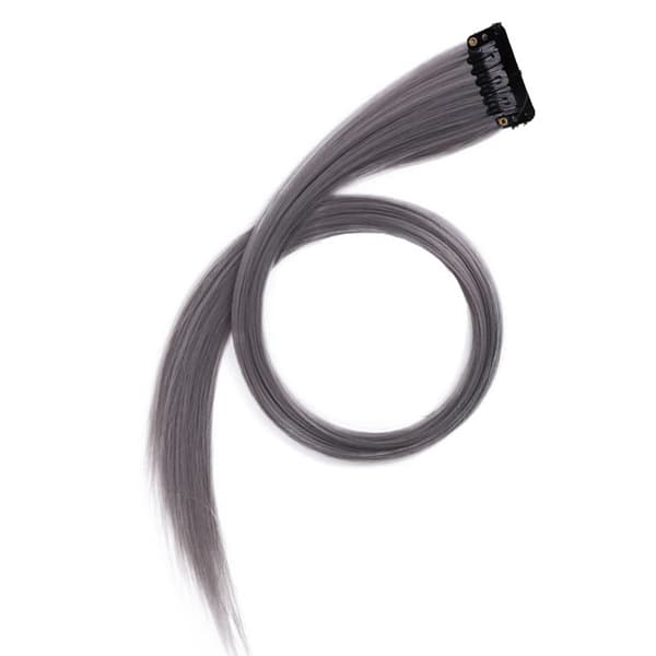 Lysegrå Rett Clip-on Hårextensions for Cosplay-fest, 55 cm Fargede Striper