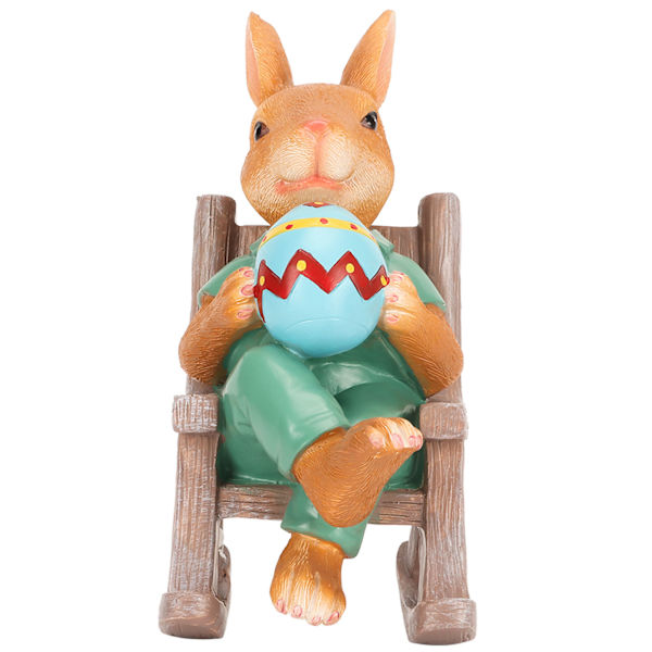 Bunny figur påskeæg gyngestol Håndmalet harpiks Perfekt størrelse påskehare statue til havegårdhave