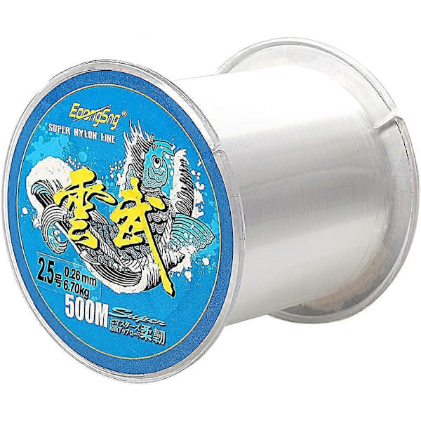 500 meter klar fiskeline, 0,26 mm nylon fiskesnor, monofilament fiskeline klar