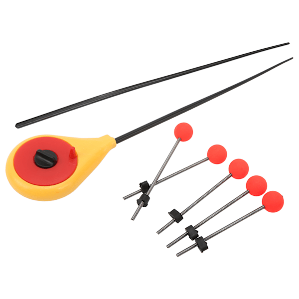 Bärbar vinter utomhus gul mini isfiskespö med 5PCS röd boll fjäder spö topp spetsL