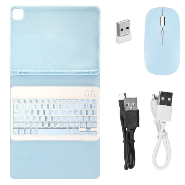 För IOS Tablet Pro Tangentbord Magnetisk Avtagbar Auto Sleep Pennshållare Kickstand Trådlöst tangentbord med case Mus Blå