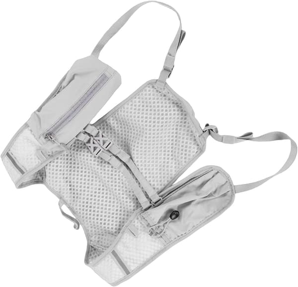 Universal, breathable, ultralight, adjustable running vest backpack with phone pocket; unisex.