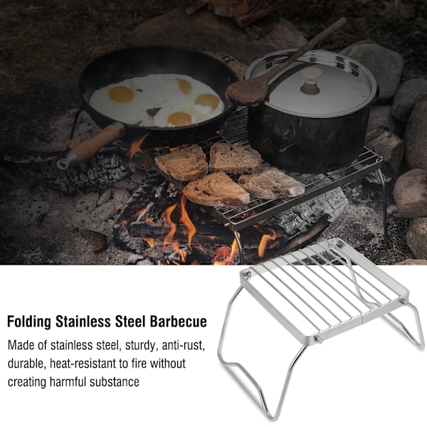 Hopfällbar bärbar grill i rostfritt stål för utomhusbruk, grillkolställ för grillning och picknick