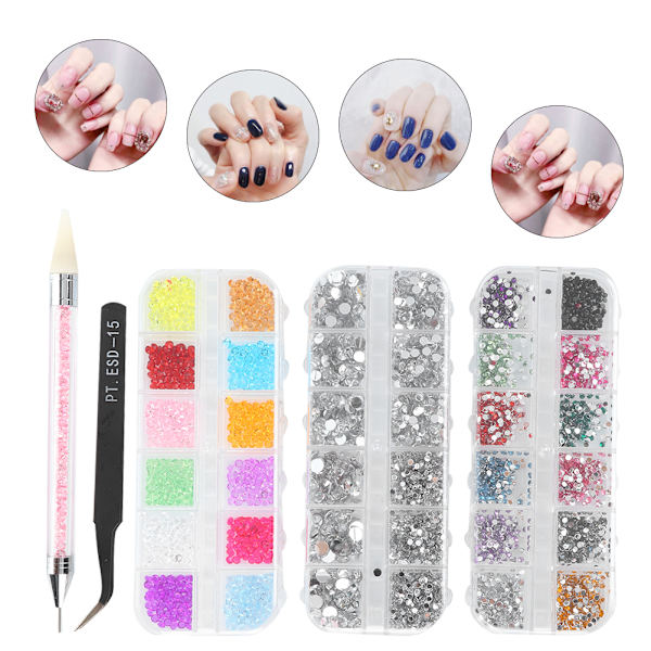 Neglekunst DIY Rhinestone Manikyrverktøy Flat Pointed Base Mini Beads Dekorasjon Set5Pcs