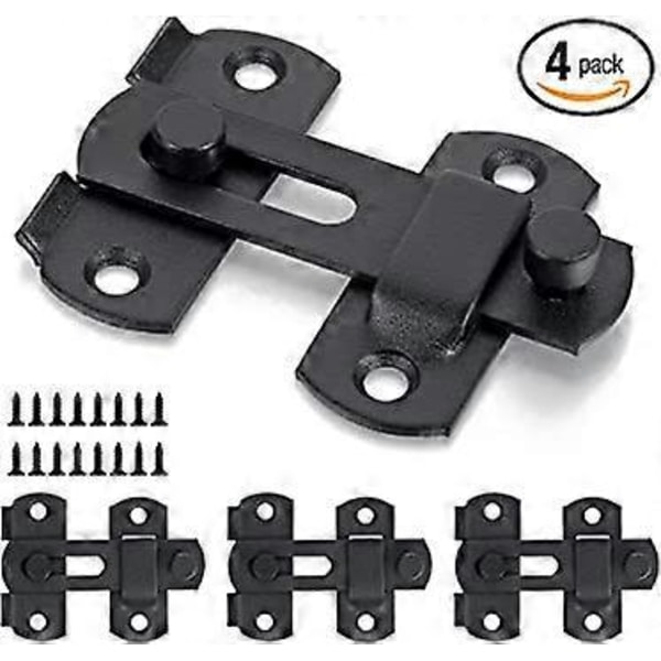 4-pack Ladugårdsdörrspärrar 2,75 x 2,02 Matt Svart Rostfritt Stål ladugårdsgrind Flip Dörrspärr Vikdörrlås, Skjutdörr Antikt Lås Grindspärrar Wi