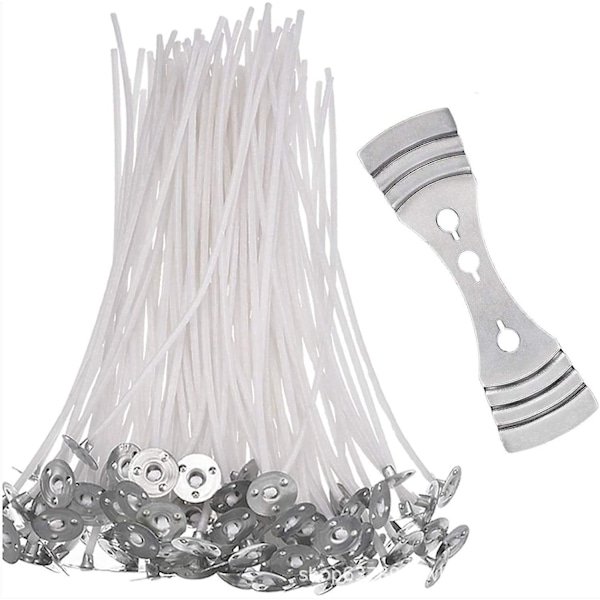 DIY-kit för att göra ljus av sojavax - 200 st förvaxade vekar, 2 metalliska centreringsanordningar