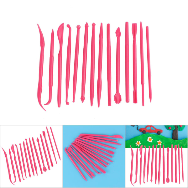 14 stk DIY Plastic Clay Sculpting Set Pottery Shaper Polymer Modeling Håndværktøj (roserød)