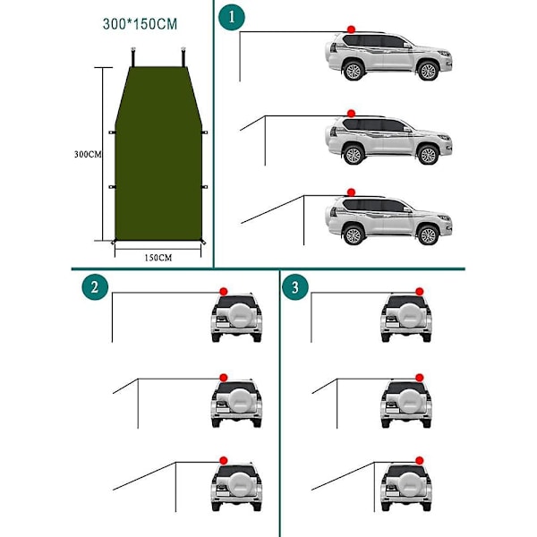 Auton takaluukun markiisi, retkeilymarkiisi, aurinkosuoja teltta autoon, retkeilyyn, automatkailuun, 300 x 200 cm