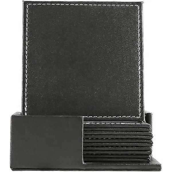 Set med 6 Svarta Läderunderlägg