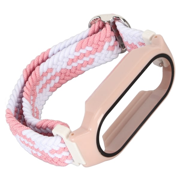 Mjukt nylon flätat watch med case Skärmskyddstillbehör Passar för Mi Band 7 Rosa vitt och rosa case