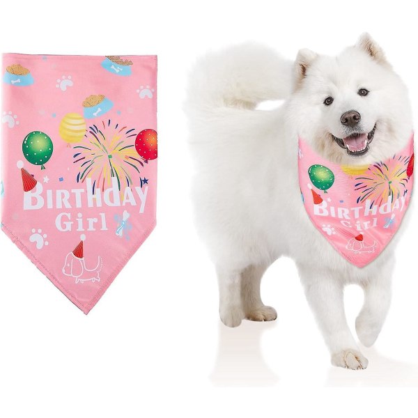 Birthday Girl Pink Dog Bandana - Blødt og genanvendeligt trekantet tørklæde til mellemstore og store kæledyr