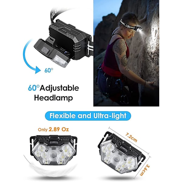 12000 Lumen Vanntett Oppladbar Hodelykt med 9 LED-lys